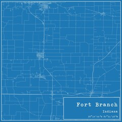 Fototapeta premium Blueprint US city map of Fort Branch, Indiana.