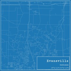Blueprint US city map of Evansville, Indiana.