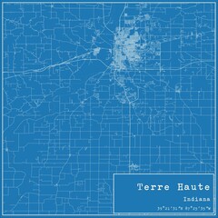 Blueprint US city map of Terre Haute, Indiana.