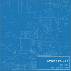 Blueprint US city map of Evansville, Indiana.