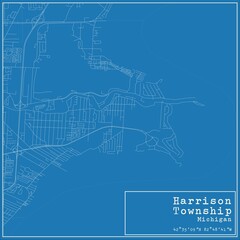Blueprint US city map of Harrison Township, Michigan.