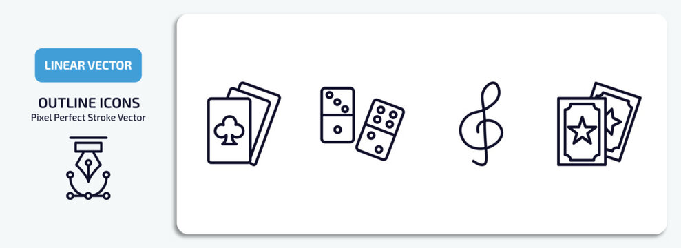 arcade outline icons set. arcade thin line icons pack included gambler, domino, g clef, magic cards vector.