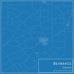 Blueprint US city map of Bicknell, Indiana.