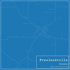 Blueprint US city map of Freelandville, Indiana.