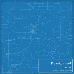 Blueprint US city map of Ferdinand, Indiana. - obrazy, fototapety, plakaty