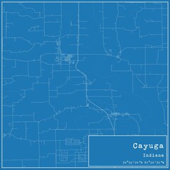 Blueprint US city map of Cayuga, Indiana.