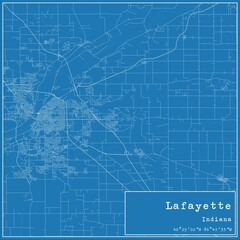 Blueprint US city map of Lafayette, Indiana.