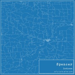Blueprint US city map of Spencer, Indiana.