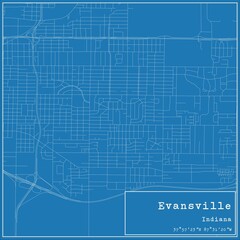 Blueprint US city map of Evansville, Indiana.