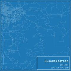 Blueprint US city map of Bloomington, Indiana.