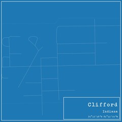 Blueprint US city map of Clifford, Indiana.