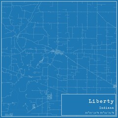 Blueprint US city map of Liberty, Indiana.