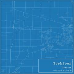 Blueprint US city map of Yorktown, Indiana.
