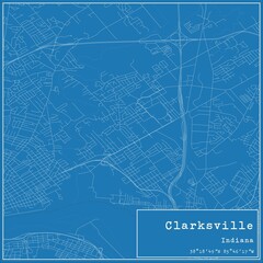 Blueprint US city map of Clarksville, Indiana.