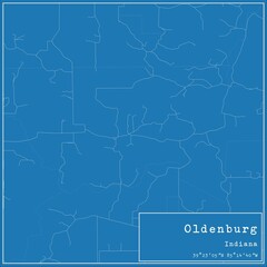 Blueprint US city map of Oldenburg, Indiana.