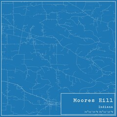 Blueprint US city map of Moores Hill, Indiana.