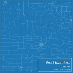 Blueprint US city map of Worthington, Indiana.