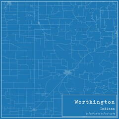 Blueprint US city map of Worthington, Indiana.
