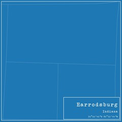 Blueprint US city map of Harrodsburg, Indiana.