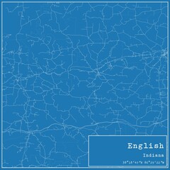Blueprint US city map of English, Indiana.