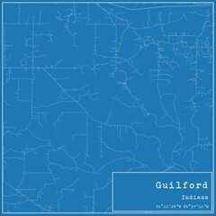Blueprint US city map of Guilford, Indiana.