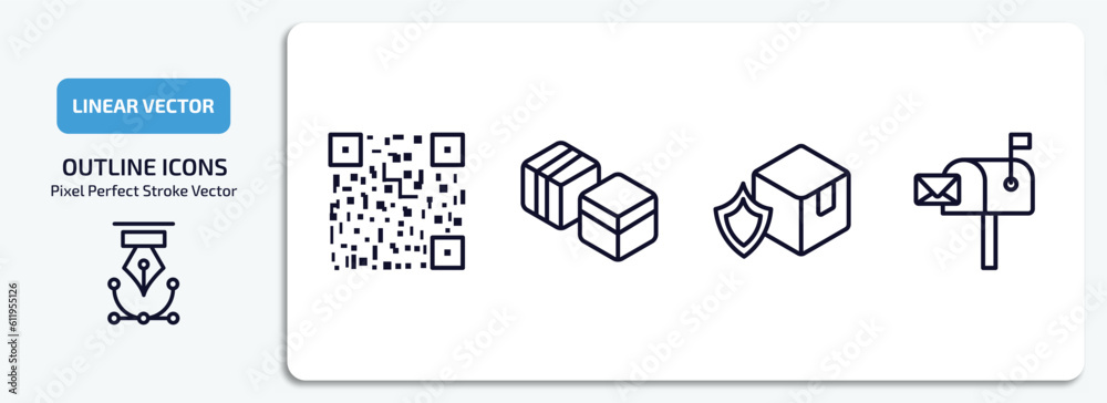 Poster delivery and logistic outline icons set. delivery and logistic thin line icons pack included bar cod