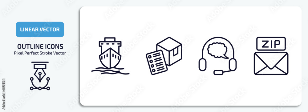 Wall mural delivery and logistic outline icons set. delivery and logistic thin line icons pack included ship by