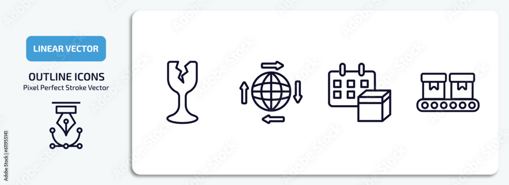 Poster delivery and logistic outline icons set. delivery and logistic thin line icons pack included fragile