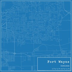 Blueprint US city map of Fort Wayne, Indiana.