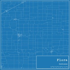 Blueprint US city map of Flora, Indiana.
