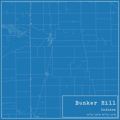 Blueprint US city map of Bunker Hill, Indiana.