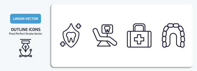 dentist outline icons set. dentist thin line icons pack included dental protection, dental monitor, aid, maxilla vector.