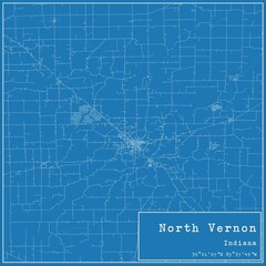 Blueprint US city map of North Vernon, Indiana.
