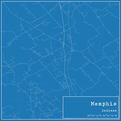 Blueprint US city map of Memphis, Indiana.