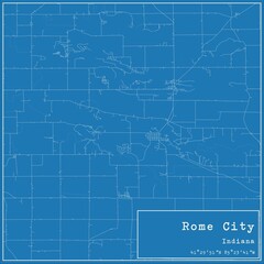 Blueprint US city map of Rome City, Indiana.