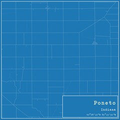 Blueprint US city map of Poneto, Indiana.