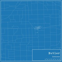 Blueprint US city map of Butler, Indiana.