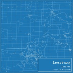 Blueprint US city map of Leesburg, Indiana.