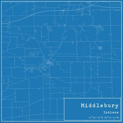 Blueprint US city map of Middlebury, Indiana.