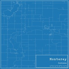 Blueprint US city map of Monterey, Indiana.