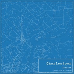 Blueprint US city map of Charlestown, Indiana.