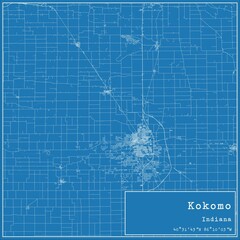 Blueprint US city map of Kokomo, Indiana.