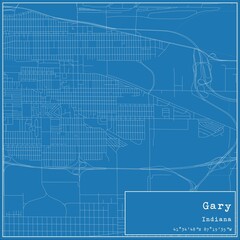Blueprint US city map of Gary, Indiana.