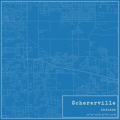 Blueprint US city map of Schererville, Indiana.