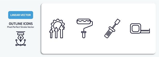 Obraz premium construction tools outline icons set. construction tools thin line icons pack included improvement, painter roller, garage screwdriver, open scale vector.