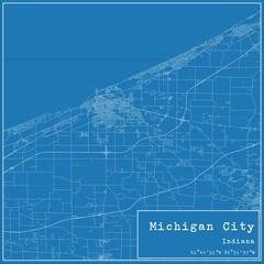 Blueprint US city map of Michigan City, Indiana.