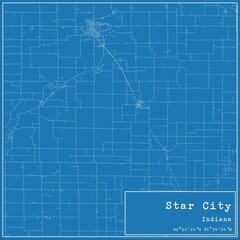 Blueprint US city map of Star City, Indiana.