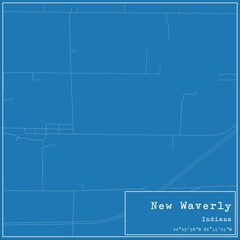 Blueprint US city map of New Waverly, Indiana.