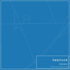 Blueprint US city map of Oakford, Indiana.