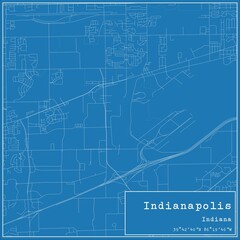 Blueprint US city map of Indianapolis, Indiana.